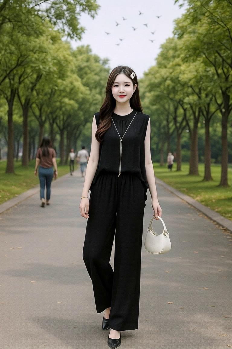 Prompt: cô gái đi từ từ về phía trước ,chuyển động nhẹ nhàng mượt mà, camera chuyển động xung quanh 
