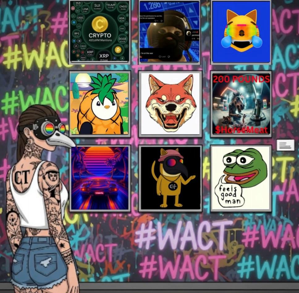Prompt: The female character in the attached image walks into an art gallery. it is a start white open space. She walks to the all in the gallery with the Art as shown in the image attached with the graffiti wall. She stops to admire the art, and moves to the other side of the frame casually admiring each piece of art. The scene ends with her pointing to one of the art frames. 
