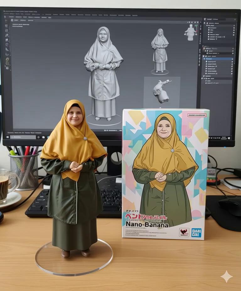 Prompt: Nure two hand gently pick up the figure on the frame and rotate it slightly for inpection.the model in the packaging box remain stationary,while all other background elements stay unchanged.