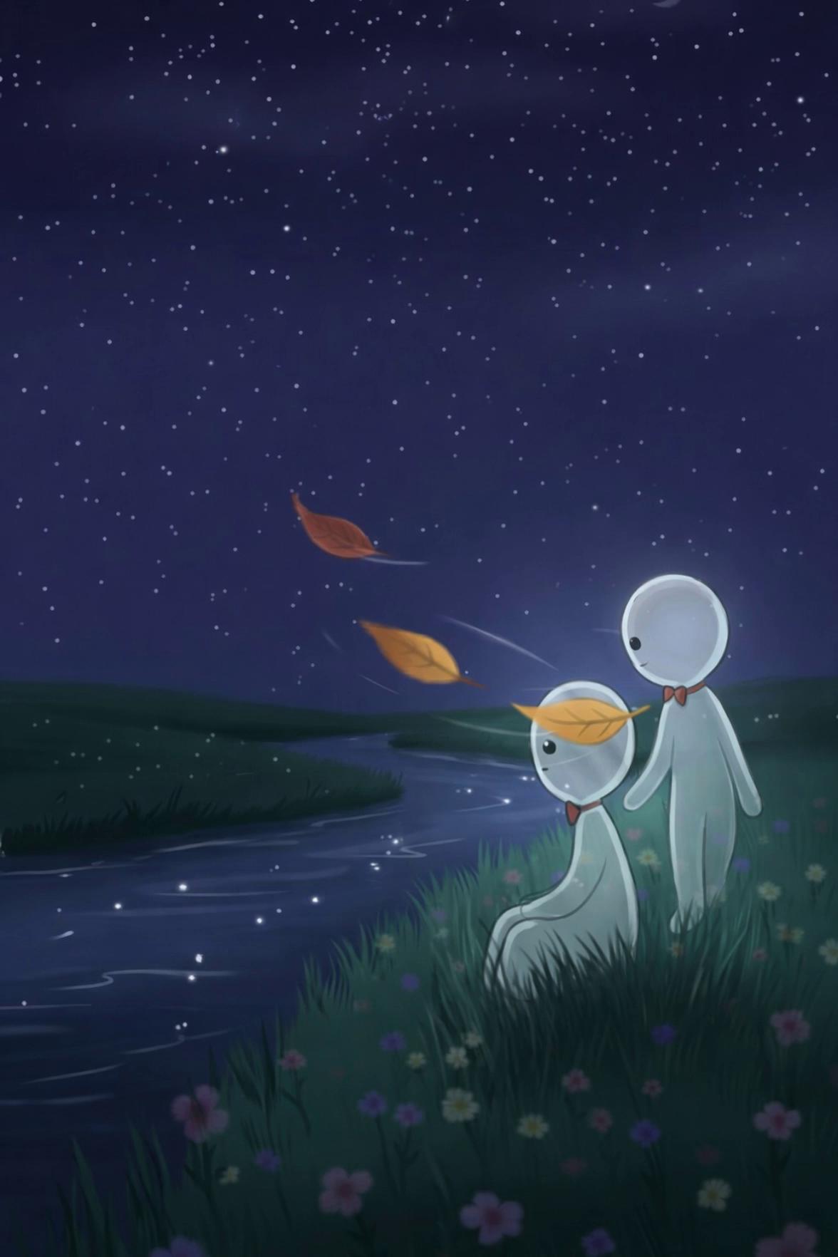 Prompt: make the character who iss standing walk towards the one who is sitting and make him sit right beside him