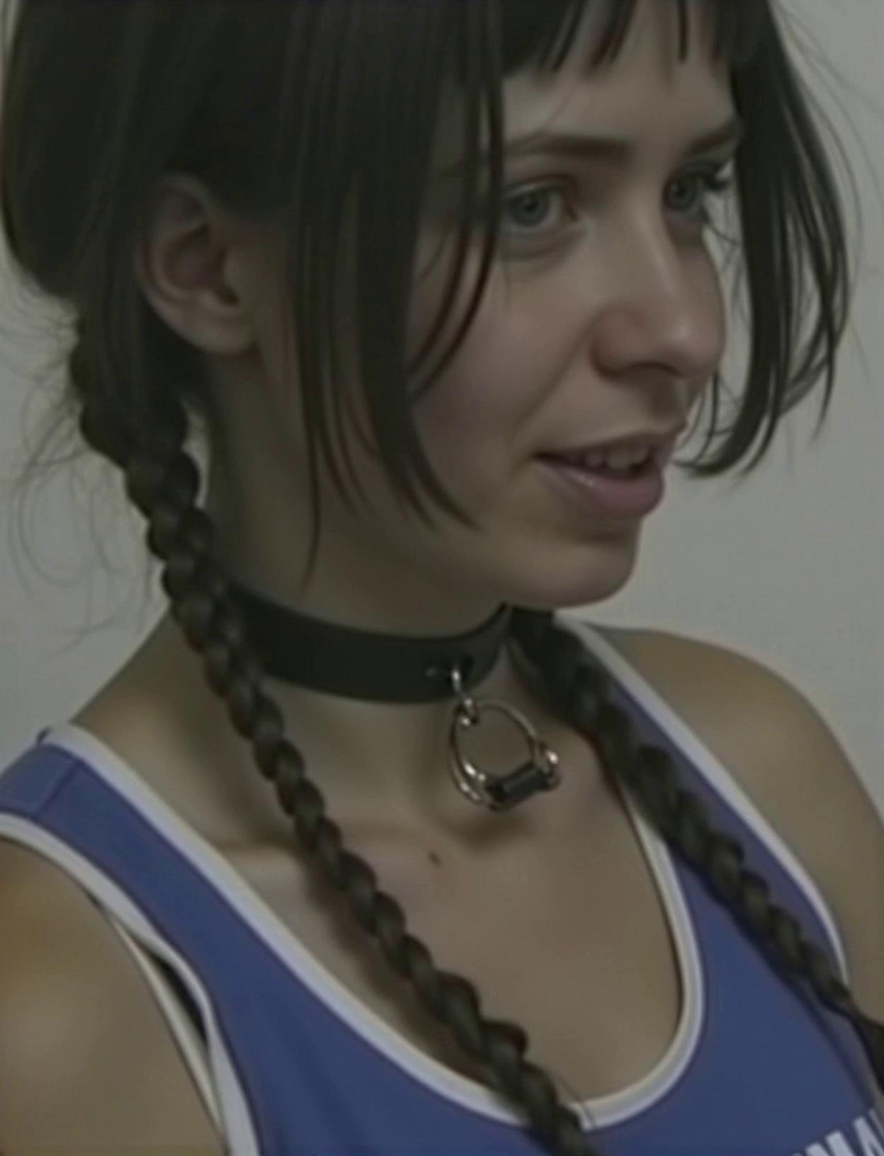 Prompt: A young woman flirts