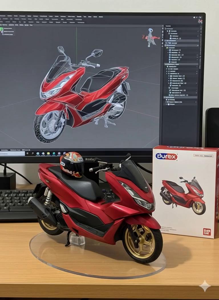 Prompt: Nure two hand gently pick up the figure on the frame and rotate it slightly for inpection.the model in the packaging box remain stationary,while all other background elements stay unchanged.