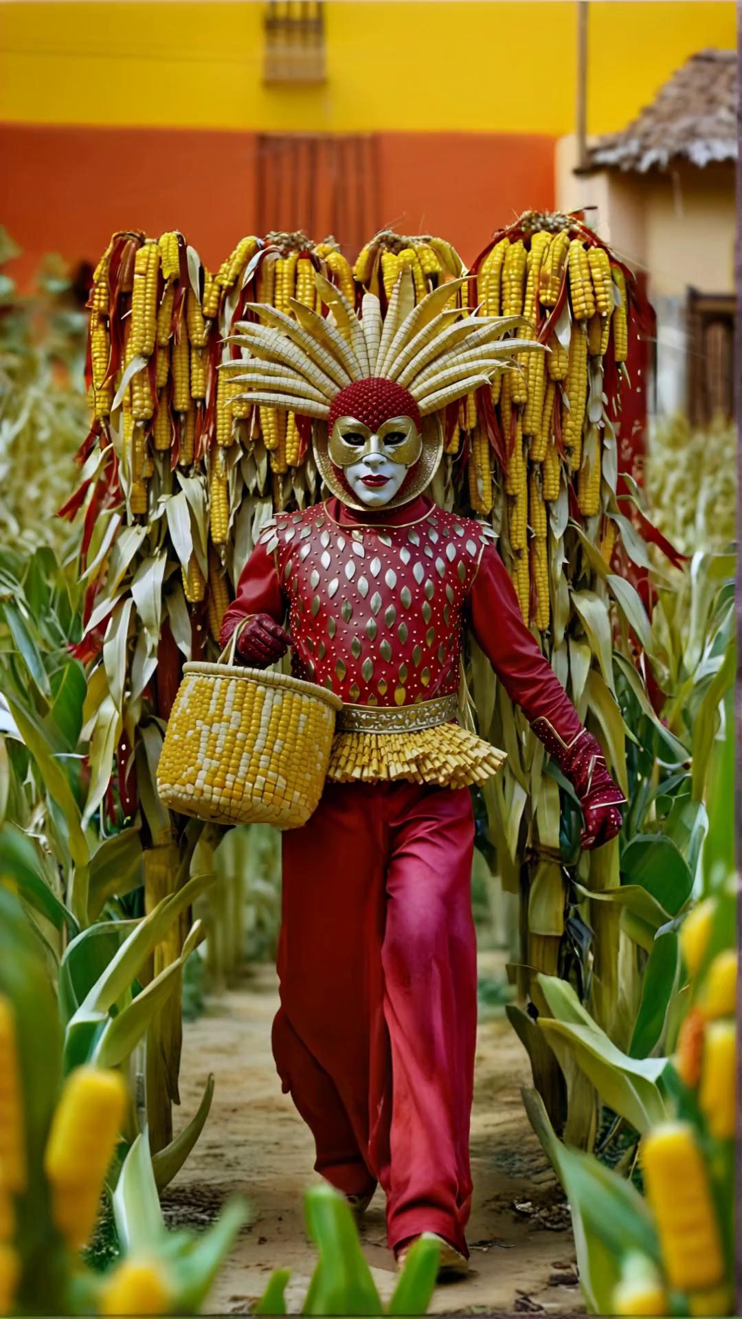 Prompt: character is walking in a corn filed, he starts dancing in a disco style