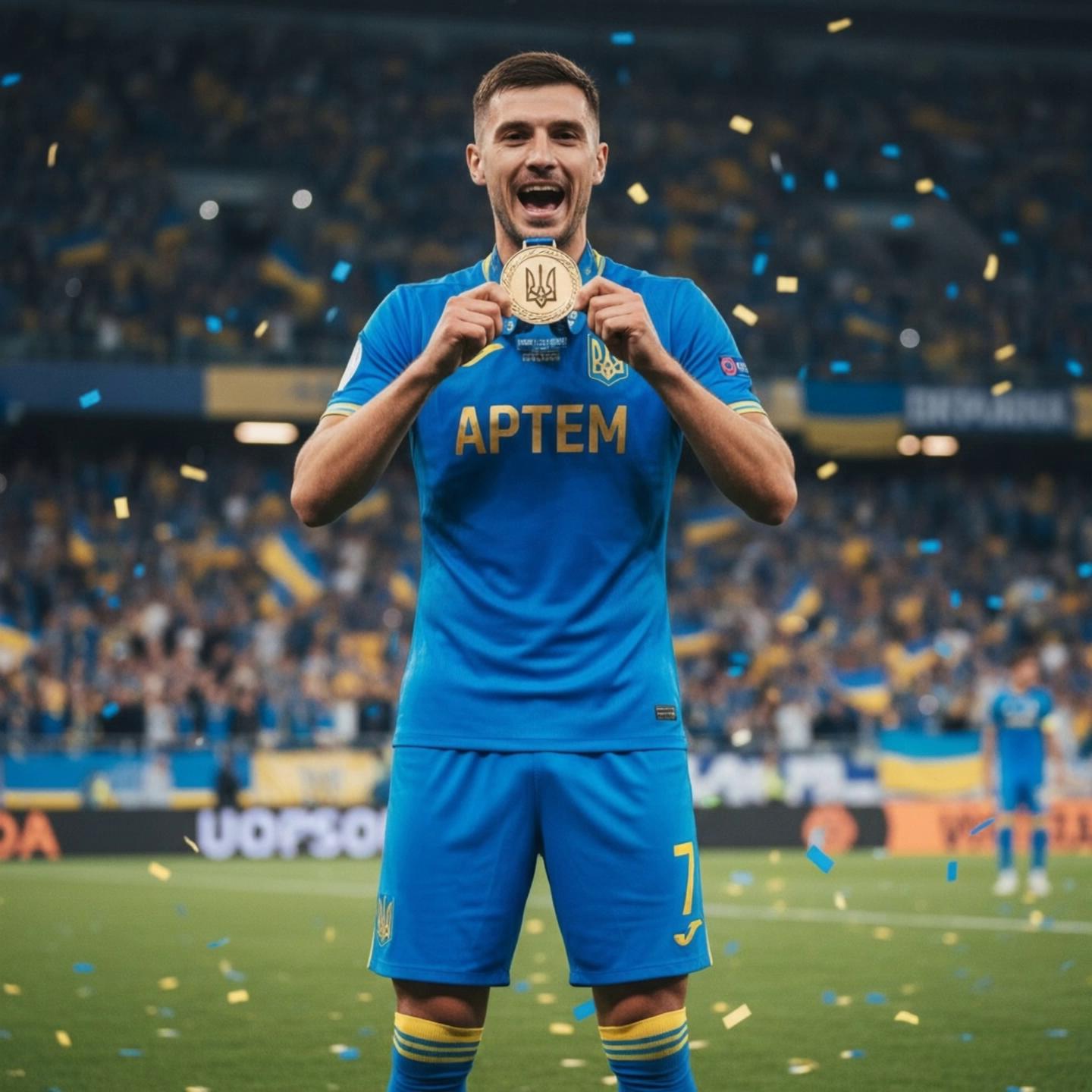 Prompt: fotbalista poskakuje z rukami nad hlavou a krici goool