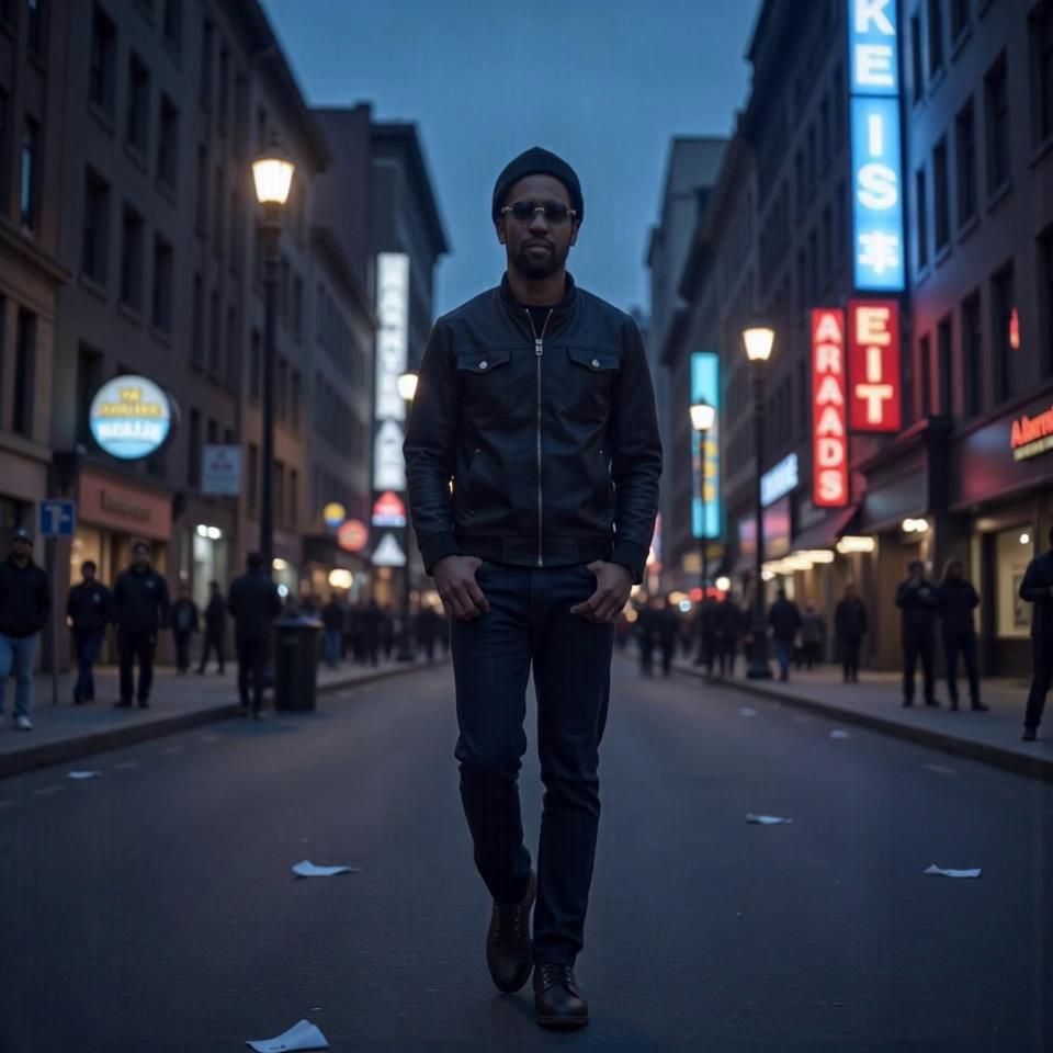 Prompt: A striking image of @4HY2i7lYGpQBWJ0ZIhMt, standing confidently in a dramatic urban setting. The character is framed in a wide shot, showcasing a bustling cityscape at dusk, with neon lights flickering in the background. The warm glow of street lamps contrasts with the cool blue tones of the evening sky. @4HY2i7lYGpQBWJ0ZIhMt is positioned slightly off-center, casting a long shadow on the pavement, while a gentle breeze stirs loose papers around him, adding a sense of movement. The character's posture is relaxed yet assertive, suggesting a readiness for action amidst the vibrant chaos of the city.