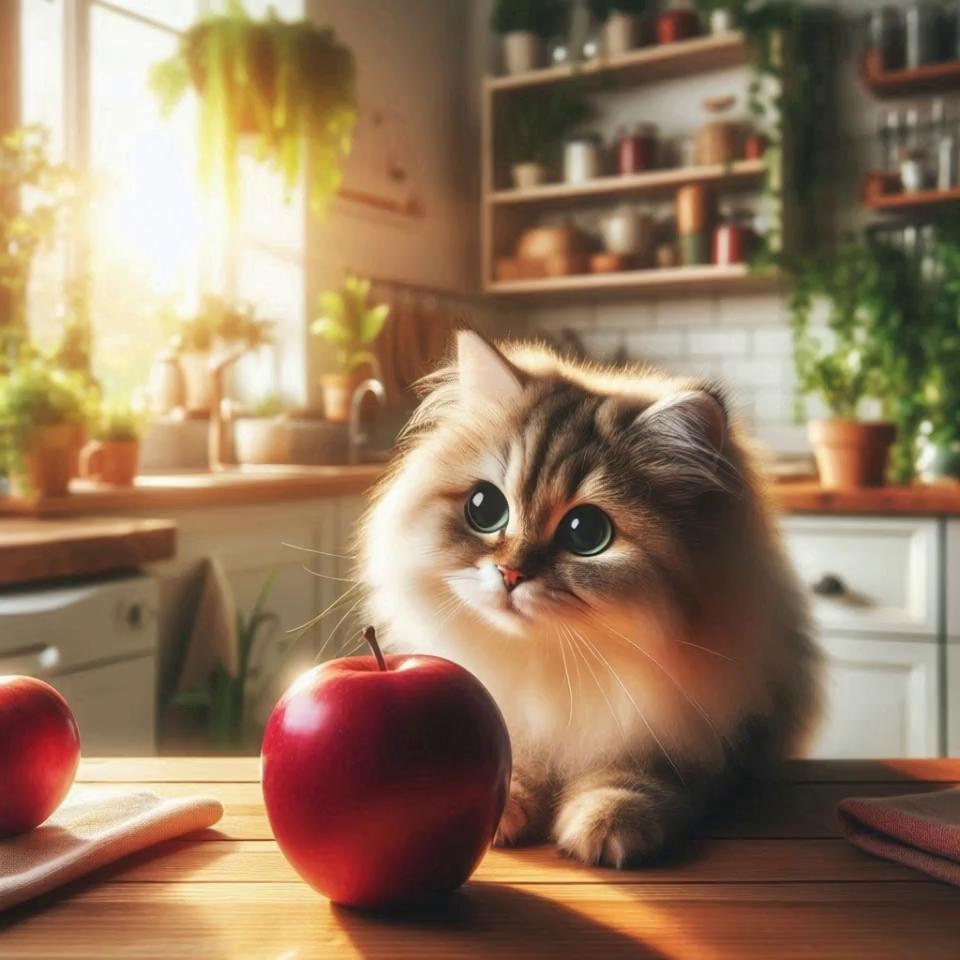 Prompt: Cat is dropping the apple