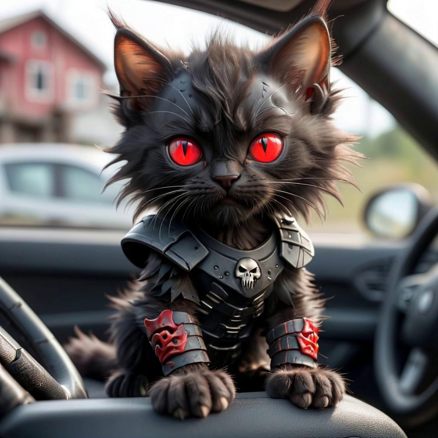 Prompt: The kitten is kicking forward with its right paw and baring its teeth