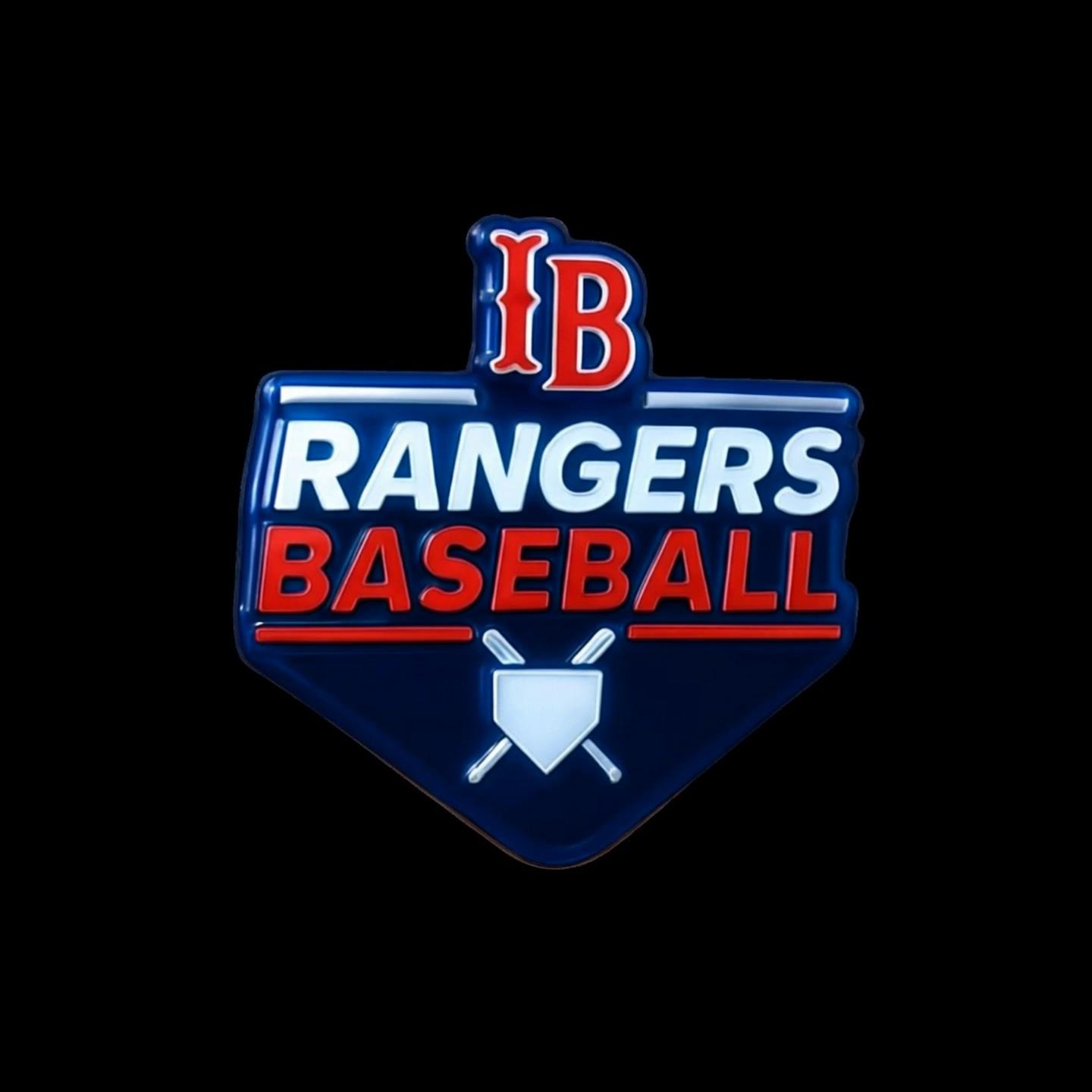 Prompt: Cinematic Hollywood-style intro. Start with the IB Rangers Baseball logo centered on a deep black background, lit like a glossy 3D emblem with soft studio spotlights and gentle reflections. The camera slowly dolly-zooms in toward the logo while a subtle blue and red glow pulses around the edges, like a big-league sports intro. As the logo gets close, it begins to emit particles and light streaks that swirl around it. The logo then explodes into a burst of red and blue light that fills the screen, and in that flash we smoothly transition into a realistic game moment: the reference photo of the young Rangers batter in a powerful hitting stance on the field, framed in 16:9. The camera finishes in a steady, slightly drifting cinematic shot of the batter, with shallow depth of field, dramatic contrast between the bright player and darker background, and rich, natural colors. Keep the IB Rangers Baseball logo perfectly sharp and undistorted during the intro, and end on the clean, detailed sports photo of the batter.