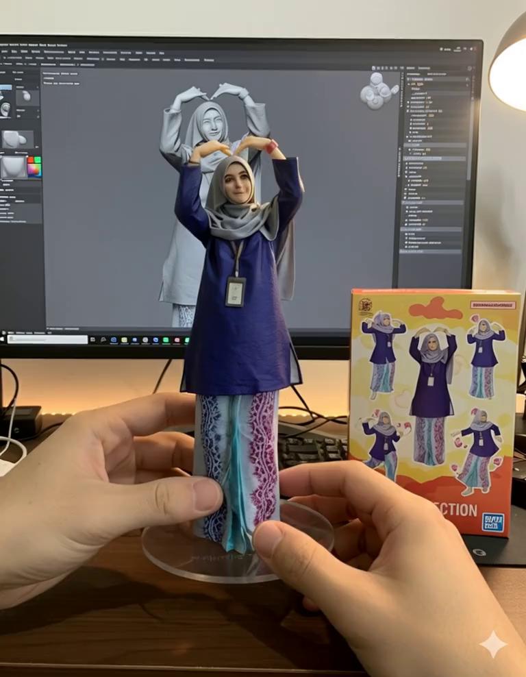Prompt: There are two hands lifting the statue while turning it left and right after putting it back down.