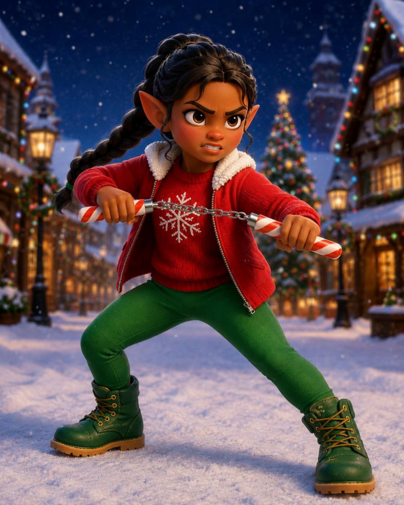 Prompt:  Image @voice-829837252279803904 says, " My name is TyLin, come join us on a mission to save Christmas in 2026." says@voice-829837252279803904 " Please like and share, follow us on facebook, youtube, and instagram on the elves who saved Christmas."