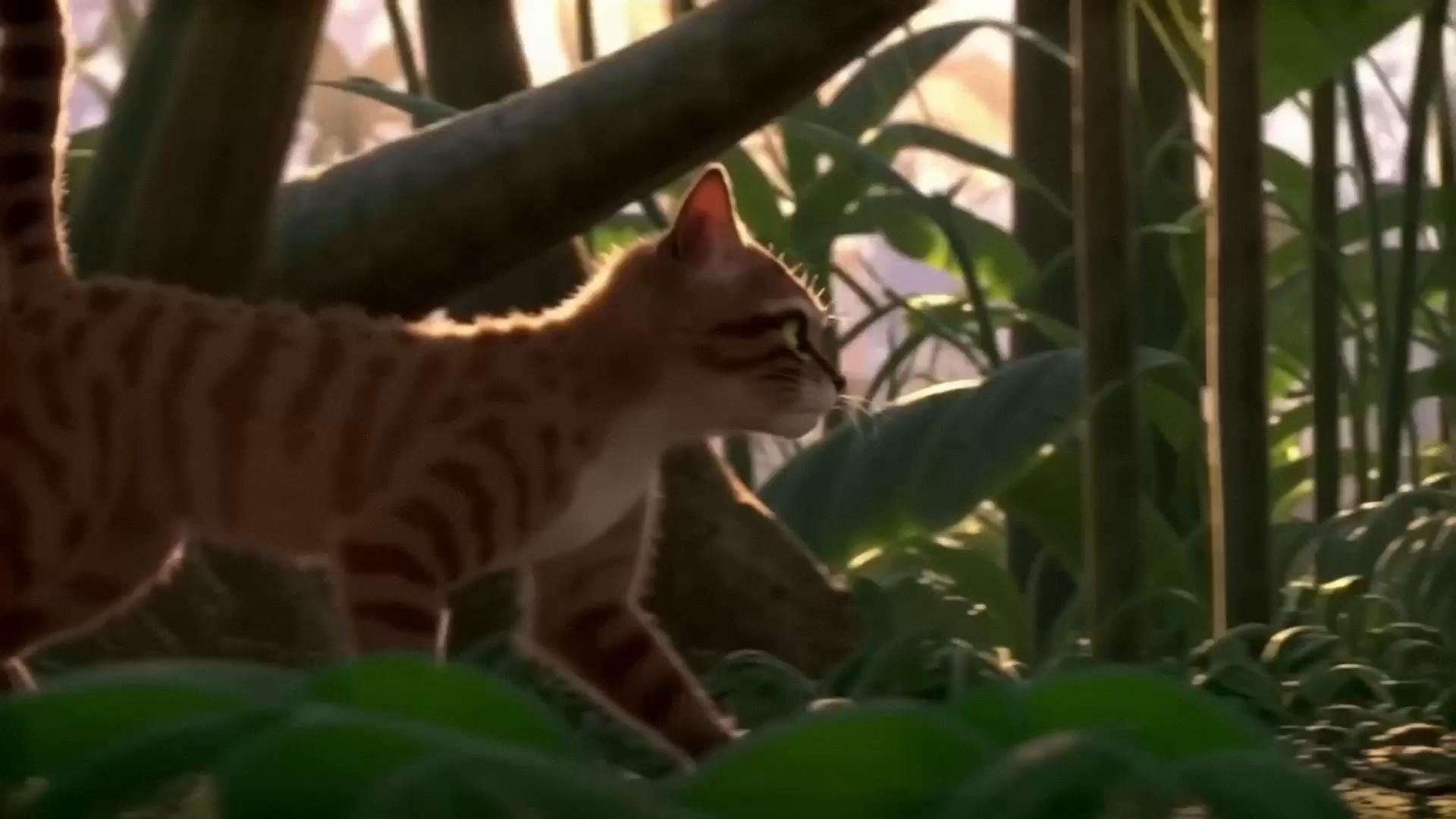 Prompt: A cinematic, ultra-realistic short video of a small Bengal cat walking confidently in slow motion, imagining herself as a powerful wild tiger.
The cat moves forward with proud posture, chest out, tail raised, paws stepping with deliberate strength. Her facial expression is serious and fierce, eyes focused forward like a predator.

The environment is a dense tropical jungle at dawn — tall green plants, soft mist in the air, warm sun rays breaking through the leaves. The background has realistic depth of field, with slightly blurred foliage and subtle camera parallax.
Lighting is dramatic and cinematic: soft golden rim light around the cat’s fur, realistic shadows under the paws, natural light interaction with fur texture.

Camera movement is smooth and professional, like a movie trailer shot — low-angle tracking shot following the cat, shallow depth of field, cinematic motion blur.
The cat’s fur is highly detailed and realistic, with visible stripes, soft fur movement, and natural physics.

Suddenly, the cat steps on a small colorful toy lying on the ground.
She slips slightly — not falling — just a brief loss of balance.
Time slows down for a moment. The music tone visually implies tension.

The cat freezes.
Her fierce expression instantly changes to confusion and embarrassment.
She looks left, then right, blinking awkwardly, ears slightly tilted back.
Her body language becomes shy and self-aware, breaking the illusion of being a tiger.

The tone shifts from epic to humorous.
The jungle remains cinematic, but the moment feels cute and relatable.
Exaggerated yet believable facial expressions, realistic animation with subtle cartoon charm.

Style: realistic cinematic animal video with cute cartoon realism
Mood: epic → funny → adorable
Quality: high detail, natural motion, professional film look, viral short-form video
No text, no subtitles, no logos, no watermark.