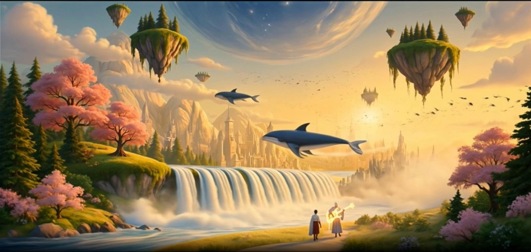 Prompt: The camera slowly pulls away from the creator standing atop a floating island overlooking an infinite world they have brought to life. Rivers of glowing paint connect forests, mountains, oceans, cities, stars, and galaxies into one enormous living artwork. The guitar quietly radiates light while the world continues creating itself in every direction beyond the horizon. The creator smiles, understanding that every masterpiece shaped the artist in return.

Living concept art, premium cinematic illustration brought to life, painterly realism, infinite fantasy landscape, luminous brushwork, golden atmosphere, elegant composition, inspirational ending, masterpiece quality, seamless 15-second loop.
