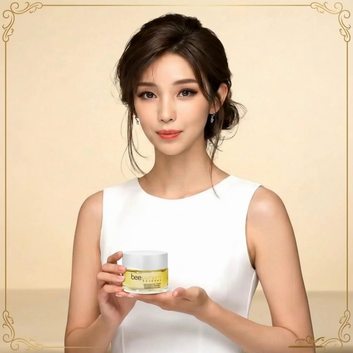 Prompt: 先停1秒開始女人講的是台灣式中文.女生說:蜂毒霜能拉提緊緻,效果明顥女生都愛..女生說:類蛇毒霜可以撫平動態紋, 兩個搭配更好用,女生說:日蜂毒、夜蛇毒, 4小時接力抗老.

女生說:到自然系, 現在蜂毒蛇毒任搭5罐,只要2999