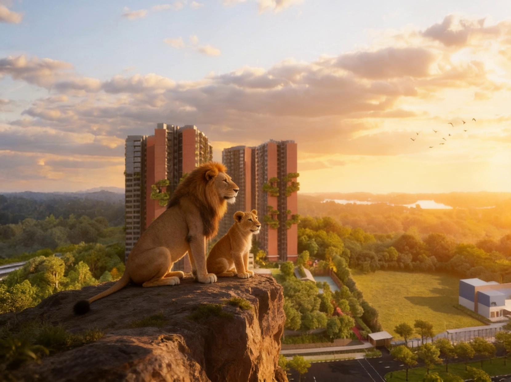 Prompt: Male adult  lion:”last 22 units at Springleaf residences simba. Last 22 units”Young lion”but there are mostly 5 bedrooms left papa,it’s too big for me and nala”Adult lion (roared):’ then why didn’t you enter early!”Young lion (Scared) : ‘sorry papa I thought price will go down”