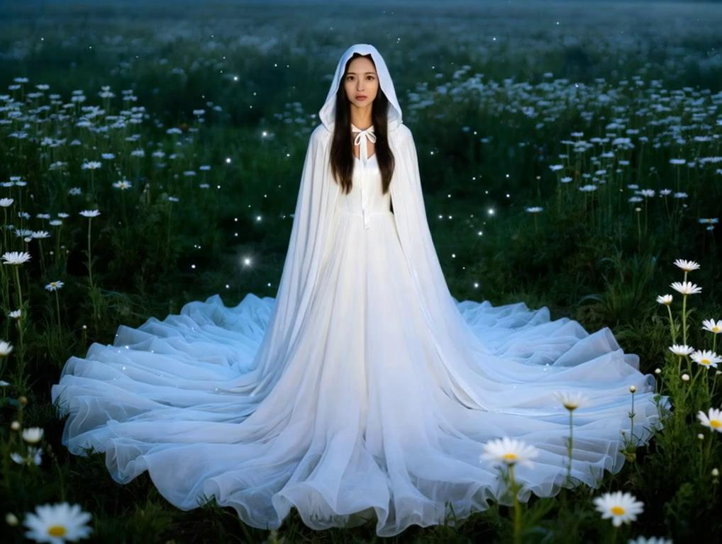 Prompt: Asian witch brides' head and body shrinks and melts into their chiffon gowns, and their cloaks, and gowns fall to the floor into a messy piles, deflating to flattened as she melts away. their hooded cloaks falls and deflates as they melt underneath it. they scream "I'm melting" repeatedly during this process, and smoke is emerging from their gowns and cloaks