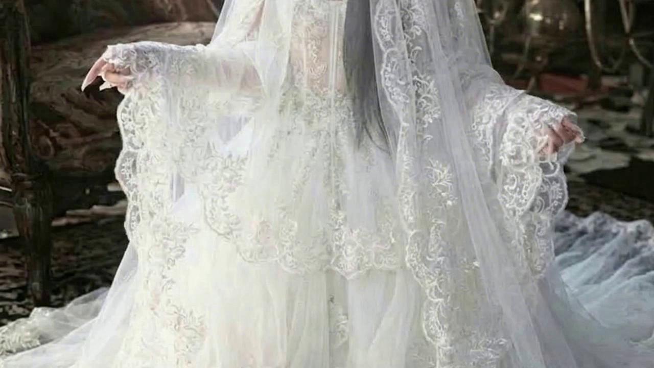 Prompt: Asian witch brides' head and body shrinks and melts into their chiffon gowns, and their cloaks, and gowns fall to the floor into a messy piles, deflating to flattened as she melts away. their hooded cloaks falls and deflates as they melt underneath it. they scream "I'm melting" repeatedly during this process, and smoke is emerging from their gowns and cloaks
