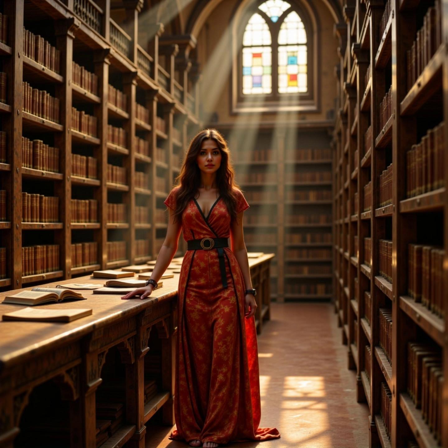 Prompt: <my model> pics up a book on the table and slowly walks towards camera while talking
