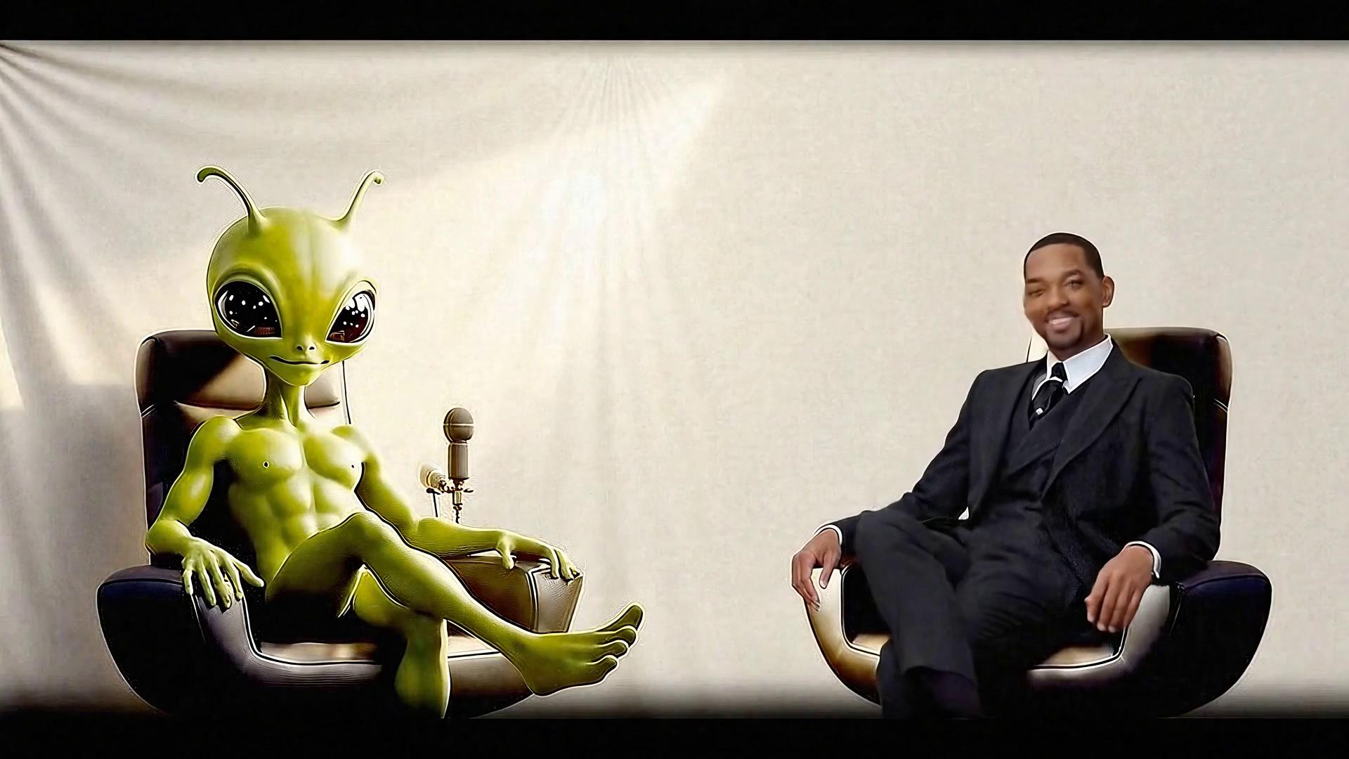 Prompt: camera stays still green guy says "congrats on your oscar""personally i think it is a slap in the face that you didnt get one for this performance" as he points up at the ceiling 