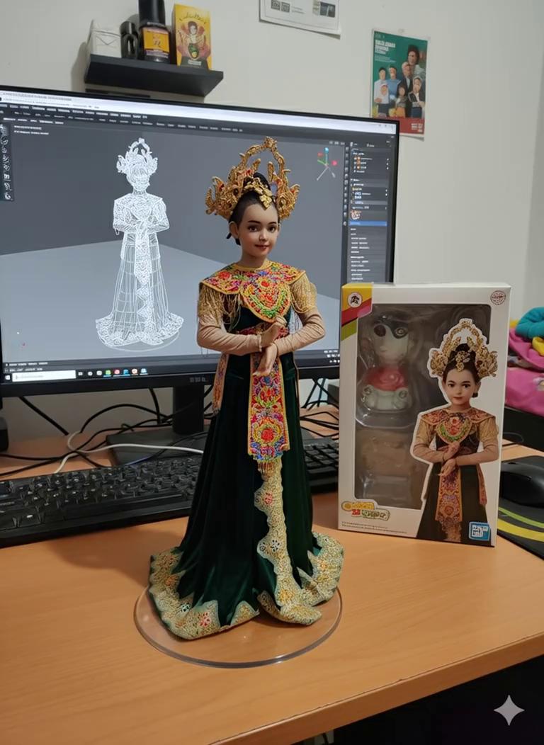 Prompt: Nure two hand gently pick up the figure on the frame and rotate it slightly for inpection.the model in the packaging box remain stationary, while all other background elements stay unchanged.