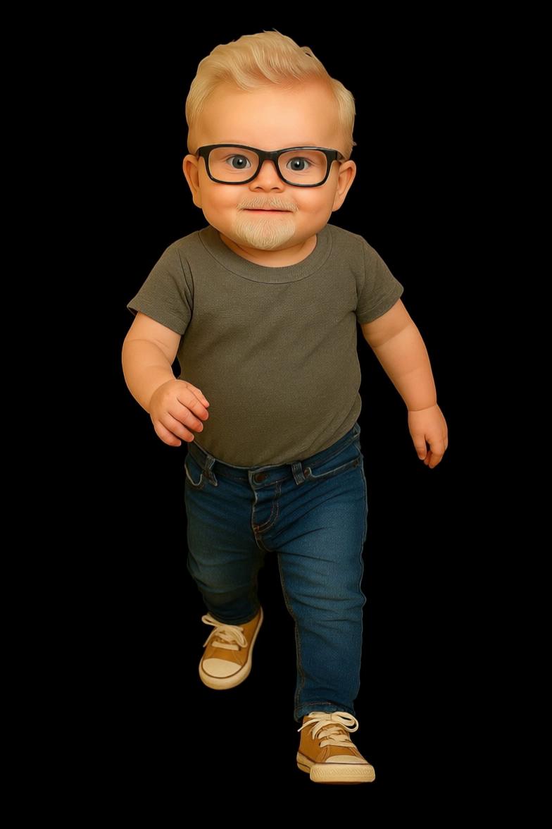 Prompt: Baby pops has gum stuck to their shoes bottom of his shoe and its stuck to the street and he struggles to pull the sticky gum off