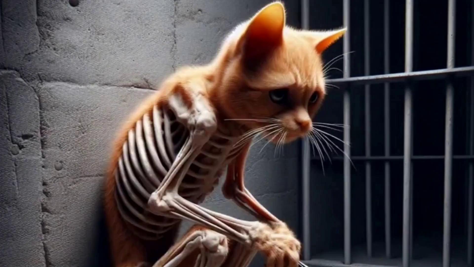 Prompt: Créame una imagen de un gato pandillero que está en la cárcel y levanta pesas para formar su cuerpo con grandes músculos 
