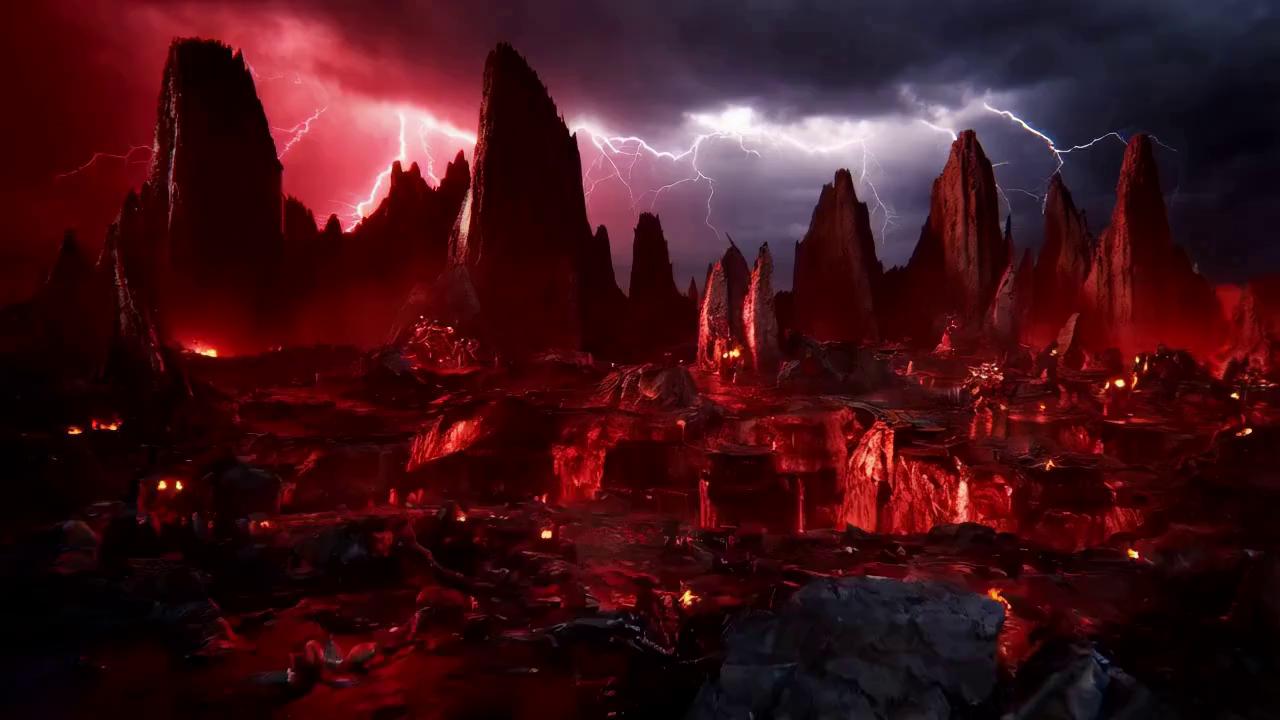 Prompt: In a chaotic world drenched in hues of dark red and inky black, the air shimmers with unsettled energy as demons and humans prepare for an epic confrontation. Towering jagged cliffs loom over a battlefield strewn with fractured earth and tormented remnants of civilization. The sky crackles with storms, lightning slashing through ominous clouds, illuminating the fierce expressions on the faces of humans clad in tattered armor, their eyes filled with defiance and desperation. Opposing them, towering demons with twisted forms and glowing eyes unleash guttural roars, their skin glistening with a menacing sheen, as they wield grotesque weapons that seem to pulse with dark energy. The atmosphere is thick with tension, a palpable dread that teeters on the edge of hopelessness. This dynamic scene could be realized in dark fantasy concept art, capturing the raw emotion and chaotic beauty of the unfolding epic struggle.