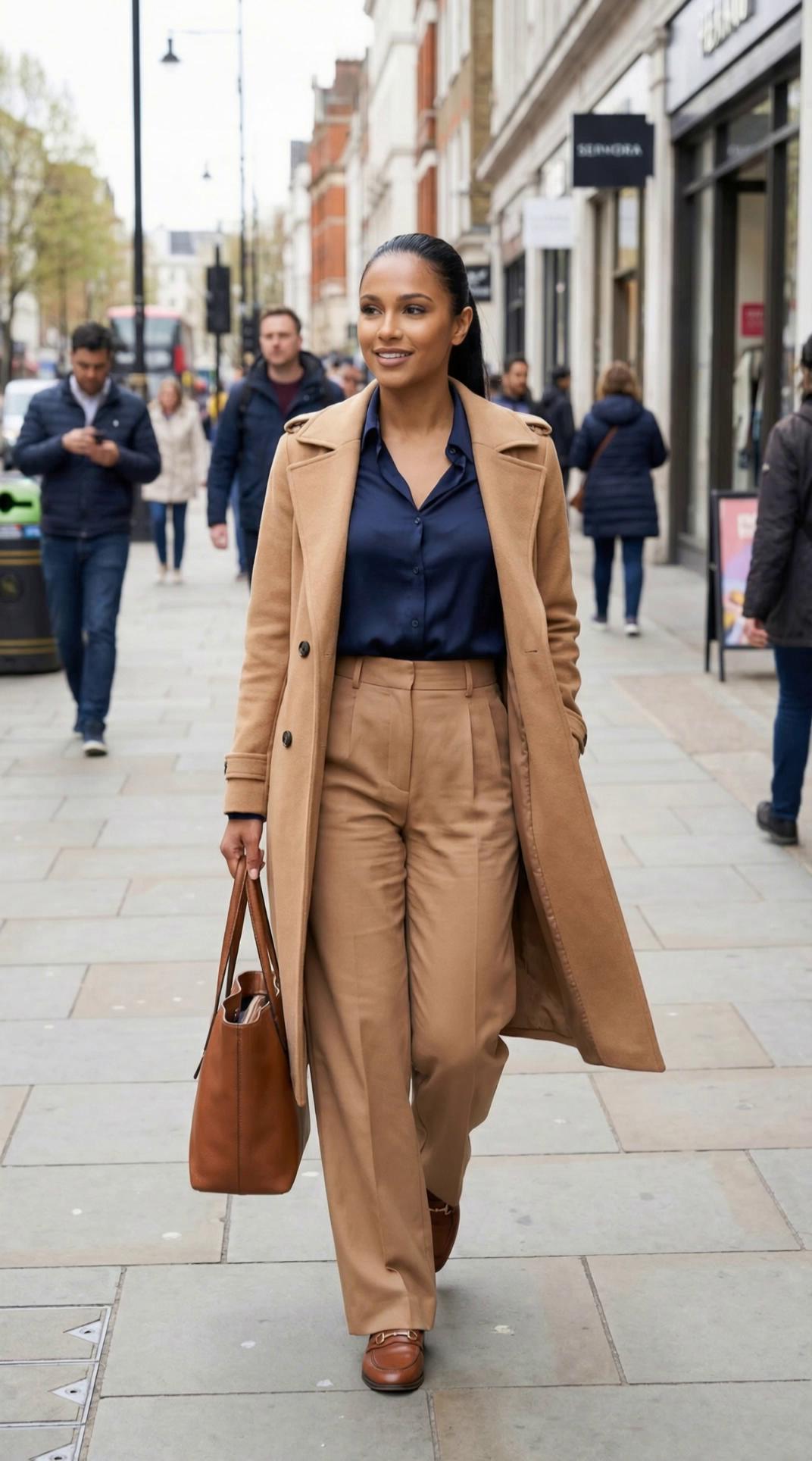 Prompt: Amateur handheld smartphone footage recorded in a vertical orientation, captured at chest height while moving forward at a walking pace. The camera follows a subject walking naturally down a high street, with subtle, imperfect handheld shake, gentle sway, and minor framing corrections caused by natural grip adjustments. The motion is slightly uneven and organic, with small vertical bounce consistent with real walking.The subject walks confidently but casually, maintaining a relaxed pace. Body movement is fluid and lifelike, with realistic weight shifts between steps, slight arm swings, and unconscious posture adjustments. Timing includes natural imperfections—brief pauses, micro-hesitations in stride, and non-uniform step rhythm—to avoid any looped or mechanical feel.The subject briefly acknowledges the camera with a soft glance and faint smile, then looks ahead again, continuing forward. Facial movement is understated and natural, with no exaggerated expressions or posed behavior. The interaction feels spontaneous, as if the camera was raised casually during a normal walk.Environmental motion includes pedestrians passing independently in the background, subtle changes in ambient light as the subject moves along the street, and mild depth variation as storefronts and buildings shift in perspective. The camera exhibits slight focus breathing and exposure adjustments typical of a real smartphone recording.Overall motion is candid, unscripted, and human—captured in real time with natural imperfections, realistic pacing, and no artificial smoothness, creating the feeling of an authentic, everyday moment filmed on the go.