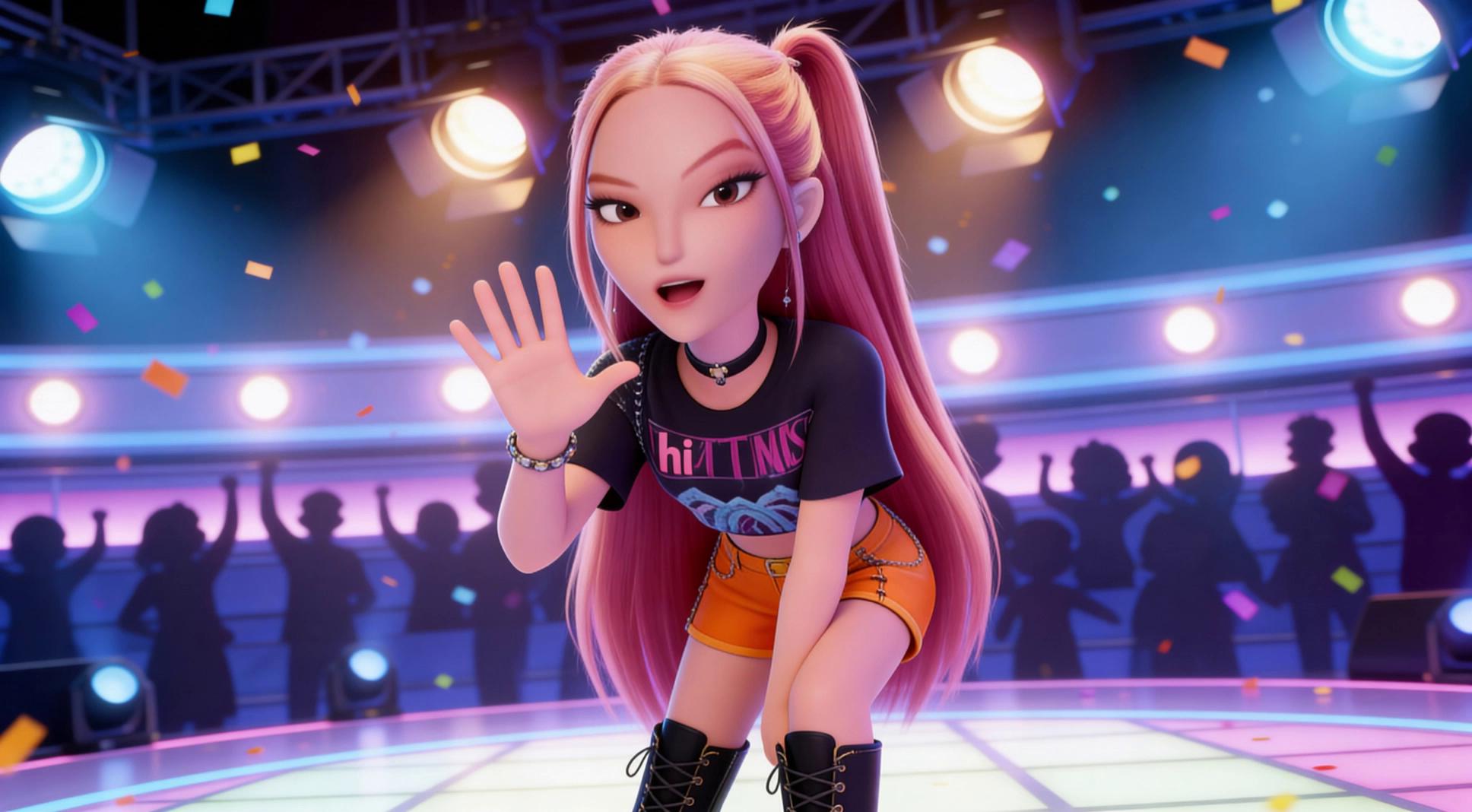 Prompt: She is dancing k pop she andbpause like the fmgiven end frame