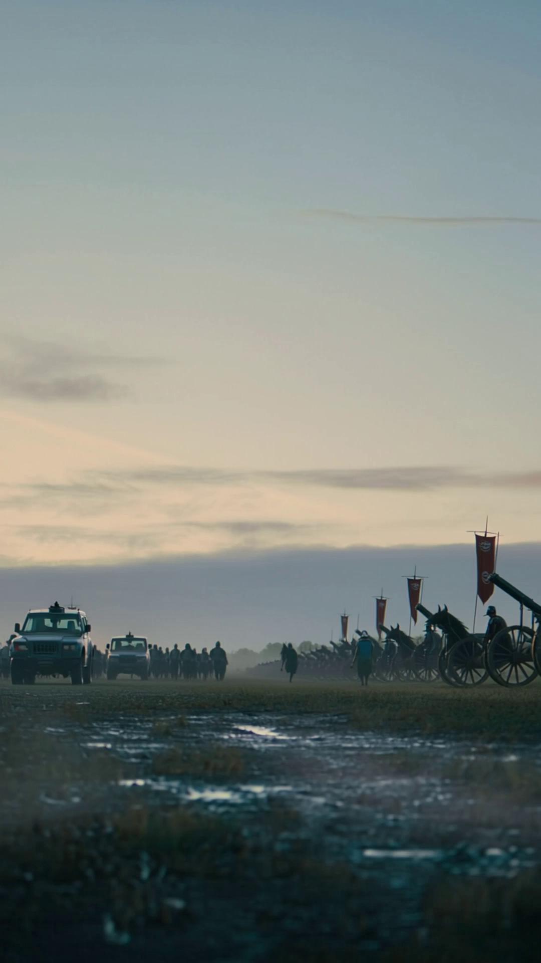Prompt: 0–2s
Wide aerial shot: A medieval battlefield at dawn.
On one side: US soldiers in formation, Humvees and armored vehicles rumbling behind them.
On the other: knights on horseback, catapults creaking, banners snapping in the wind.
2–4s
Cut to silence.
A US soldier steps forward, knife drawn.
Across the field, a medieval knight advances, sword gleaming.
4–6s
Close-ups:
Boots crush mud. Armor clinks. Knife tightens in a gloved fist.
6–8s
Slow-motion clash: Steel meets blade. Sparks fly as past and future collide.
8–10s
Freeze frame mid-strike.
Text on screen: “When eras collide… who wins?”
Music hits hard, cut to black.