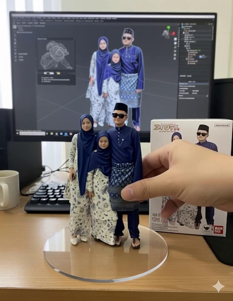 Prompt: Nure two hand gently pick up the figure on the frame and rotate it slightly for inpection.the model in the packaging box remain stationary,while all other background elements stay unchanged.