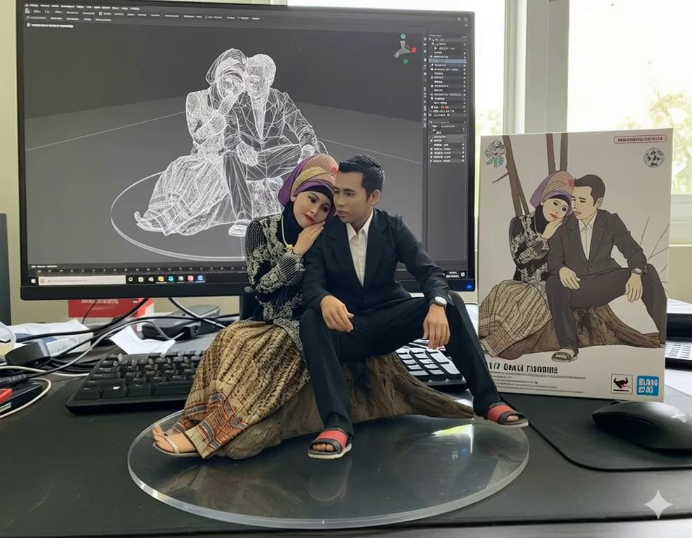 Prompt: Ini promt nya ya👉There are two hands lifting the statue while turning it left and right after putting it back down.