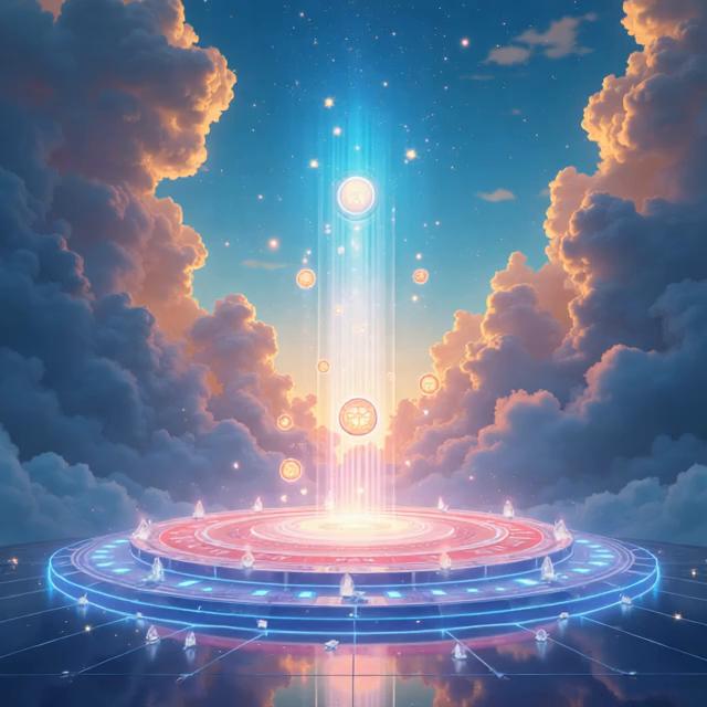 Prompt: A digital illustration in a semi-realistic, ethereal style, depicting a floating psychological realm. The environment features glowing crystal platforms, fragmented memory prisms, and holographic energy streams swirling through the air. In the distance, 16 floating personality gates form a circular structure, each with unique glowing glyphs. The sky is filled with nebula clouds in vibrant shades of cyan, violet, gold, and pink, with softly drifting particles and light rings hovering above the central arena. The ground reflects data-like patterns and soft geometric grids. The overall mood is mysterious, dreamlike, and luminous—perfect as a cinematic central hub for a personality test or animated identity journey.

