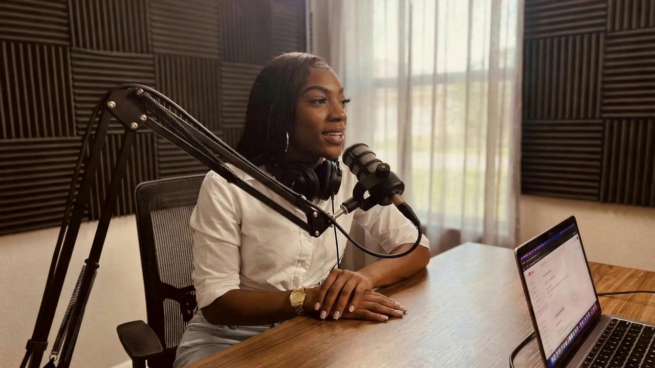 Prompt: “Close-up shot, warm studio lighting. A confident woman sits at a podcast microphone wearing headphones. She smiles softly and speaks clearly into the mic, natural lip movement, relaxed posture. Calm, inviting tone. She says:
‘Hey, welcome to my podcast show. Where we talk about the real journey of being a single parent and caring for children with autism.’
The atmosphere feels intimate and empowering, with soft background music, shallow depth of field, and a cozy, professional podcast studio vibe.”