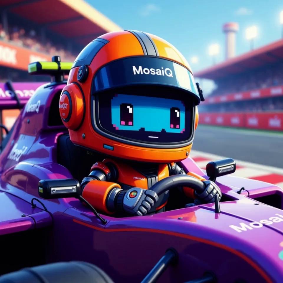 Prompt: The robot is driving the car on a racetrack