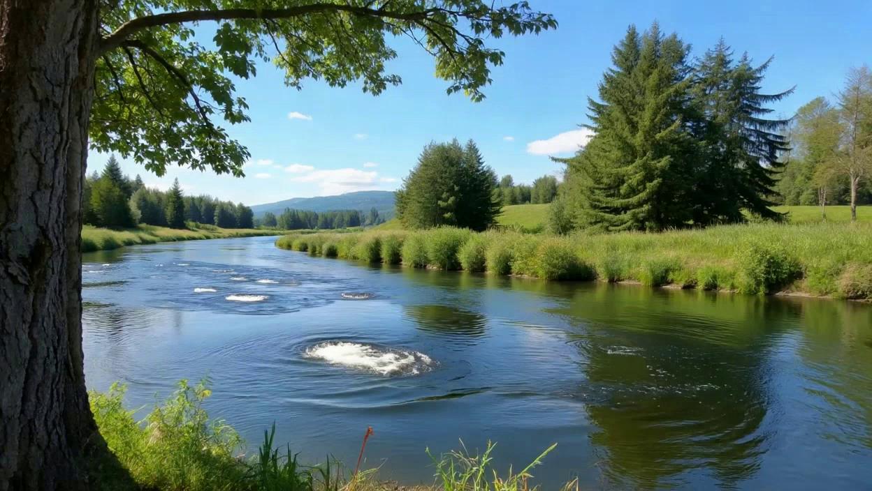 Prompt: make a picture of nature with a river