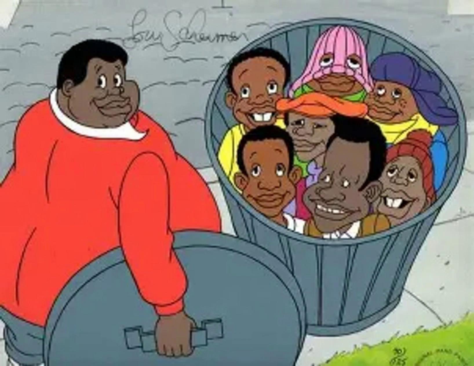 Prompt: A classic vintage‑cartoon street scene featuring a cheerful character in a bright red jacket lifting the lid of a metal trash can. Inside the trash can, seven smiling cartoon characters pop up in a playful, looping motion. Their heads rise slightly, bounce, and settle in a rhythmic cycle, each with expressive faces and exaggerated features. The character holding the lid performs a gentle repeating motion—lifting the lid up and down with a smooth, seamless loop. The scarf, hair, and clothing of the characters flutter lightly in a soft, repeating breeze. The camera adds a subtle looping sway, moving left to right and returning perfectly to the starting point. Colors are bold and flat, outlines thick, and the mood is humorous, warm, and full of Saturday‑morning‑cartoon charm.