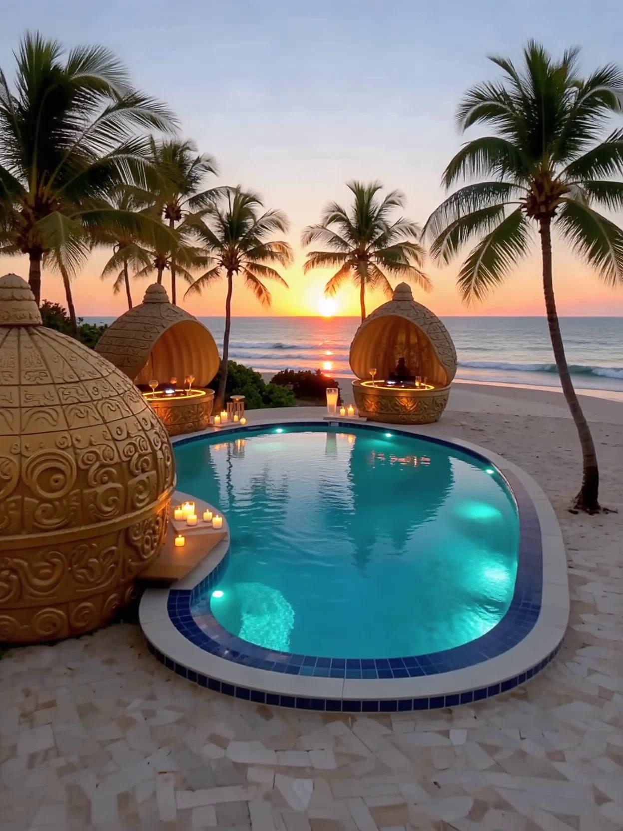 Prompt: Prompt
Ultra-realistic cinematic promo of iX’CHEL Beach Club on a private Caribbean island at golden hour → blue hour.
Look & palette: champagne-beige #D8BD8F, antique-gold #B79362, espresso #221409, jade-blue accents.
Shot 1 (0–3s, drone dolly-in): aerial reveal of a beachfront infinity-edge pool mirroring the sunset; antique-gold shell-shaped cabanas with subtle Mayan filigree; palms swaying; ocean glints.
Shot 2 (3–6s, gimbal slide): pool deck close-up; elegant guests in linen; candles and bamboo torches; water kissing the edge; lens bloom.
Shot 3 (6–9s, orbit): crescent DJ booth glowing softly; upbeat deep-house vibe; bartenders craft signature cocktails; sparkle on glass.
Shot 4 (9–12s, push-through): service moments: smile, tray pass, cheers; tasteful slow-motion droplets; refined lighting.
Shot 5 (12–15s, lock-off): logo iX’CHEL (lowercase i, uppercase X’CHEL) embossed antique-gold with jade patina and faint Mayan shell-motif border; tag: “Private Island • Belize”.
Lighting: teal rim light from left, warm amber from right; soft vignette.
Mood: luxurious, modern, exclusive; no other brands, no crowds, no bikinis focus; tasteful.
Negative prompt
low-res, noisy, cartoonish, oversaturated, logos/watermarks, shaky cam, warping faces, rain, storm, trash, clutter, text overlays except brand lock-up.
Settings (рекомендации)
Duration: 15 s, 24 fps, 16:9 (3840×2160 или 1920×1080).
Camera: smooth drone/gimbal motion; gentle ease-in/ease-out; cross-dissolves 8–10 frames.
Style strength: medium-high; motion strength: medium; guidance 6–8; seed locked for consistency.
Music (если поддерживается): deep/afro-house 110–118 BPM, warm & classy.