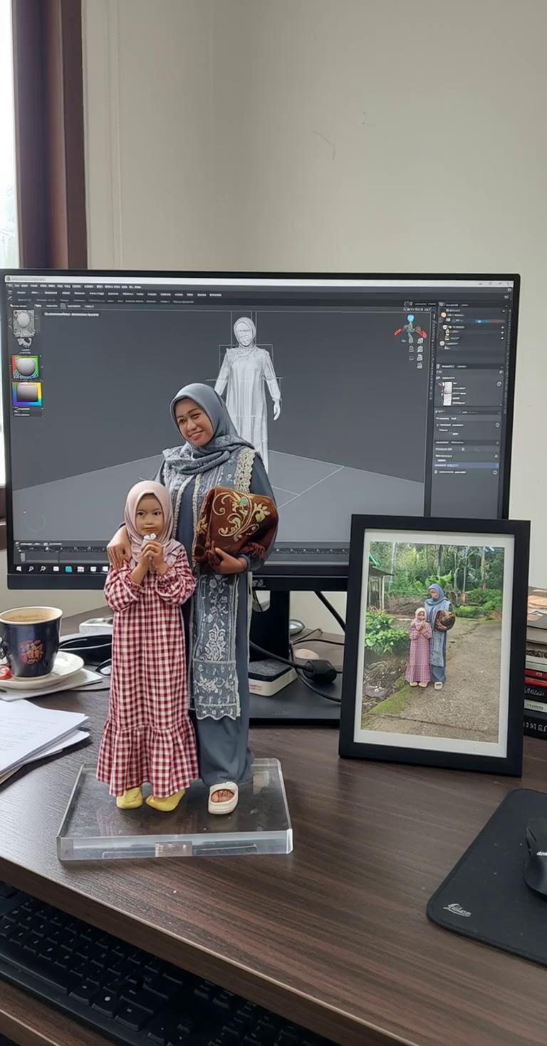 Prompt: The woman and the young girl from the picture start dancing to the rhythm of the Tabola Bali song.”