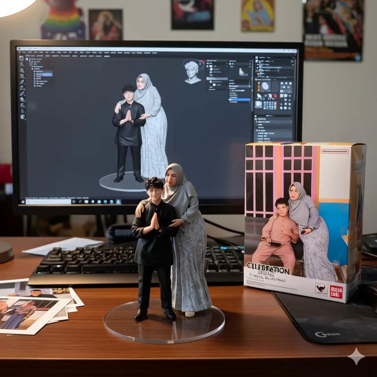 Prompt: Ini promt nya ya👉There are two hands lifting the statue while turning it left and right after putting it back down.