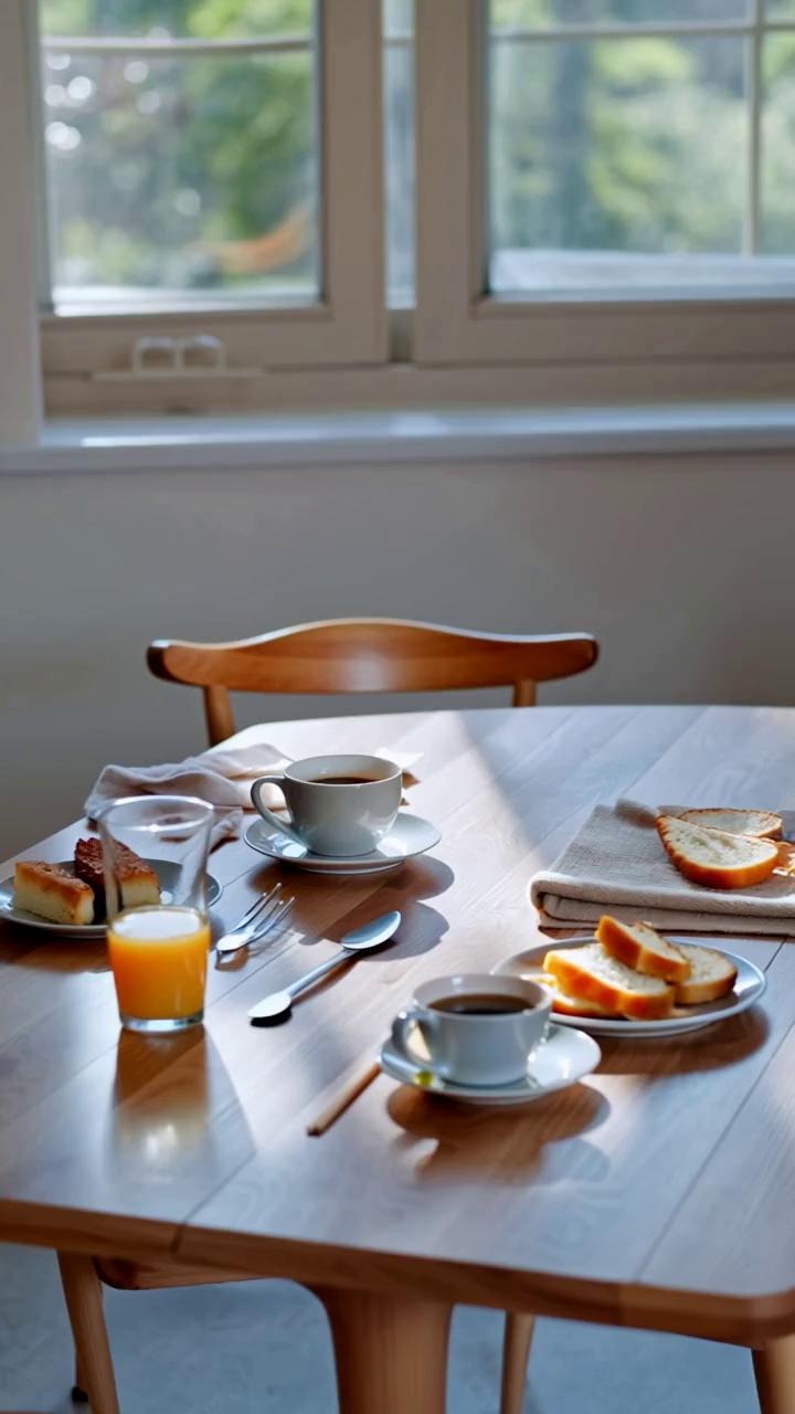 Prompt: "Orange Cat Kitchen Chaos"
Setting: Bright, modern kitchen with a wooden dining table set for breakfast. Sunlight streams through windows.
Scene Breakdown:
Opening (0-2 seconds):
Peaceful morning scene - coffee steaming, toast in toaster, orange juice poured. Everything perfectly arranged on the kitchen table.
Enter the Cat (2-4 seconds):
A fluffy orange tabby cat appears on the kitchen counter, eyeing the table with mischievous intent. Tail swishing, pupils dilated with playful energy.
The Walk (4-8 seconds):
Cat gracefully leaps onto the table and begins a confident strut across it, stepping between plates and glasses like a runway model. Each paw placement is deliberate but increasingly reckless.
The Chaos Begins (8-12 seconds):

First, a gentle nudge sends a spoon clattering
Cat's tail swipes a glass of orange juice (slow-motion splash)
Startled by the splash, cat scrambles forward, knocking over the coffee mug
A piece of toast goes flying as cat's paw catches the plate
Final move: cat accidentally steps in a puddle and skids, sending napkins floating through the air

The Aftermath (12-15 seconds):
Cat sits primly at the far end of the table, licking its paw innocently while surveying the breakfast battlefield. A single piece of cereal bounces off its head as it maintains perfect composure.
Optional comedic ending: Cat meows once, as if to say "I meant to do that," then gracefully leaps down and saunters away, leaving tiny wet paw prints.