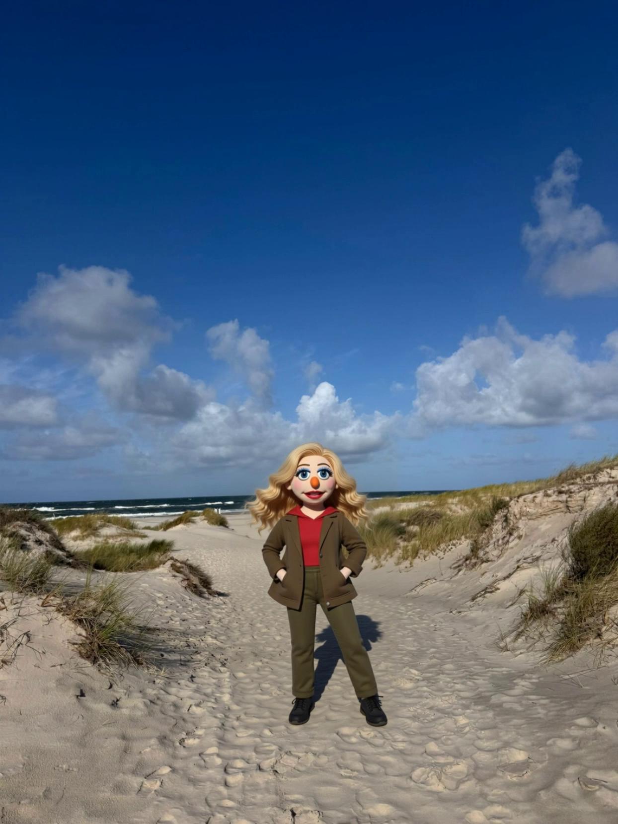 Prompt: A model running toward the camera on a windy beach, captured in dynamic, candid-like moments as if caught mid-motion. 