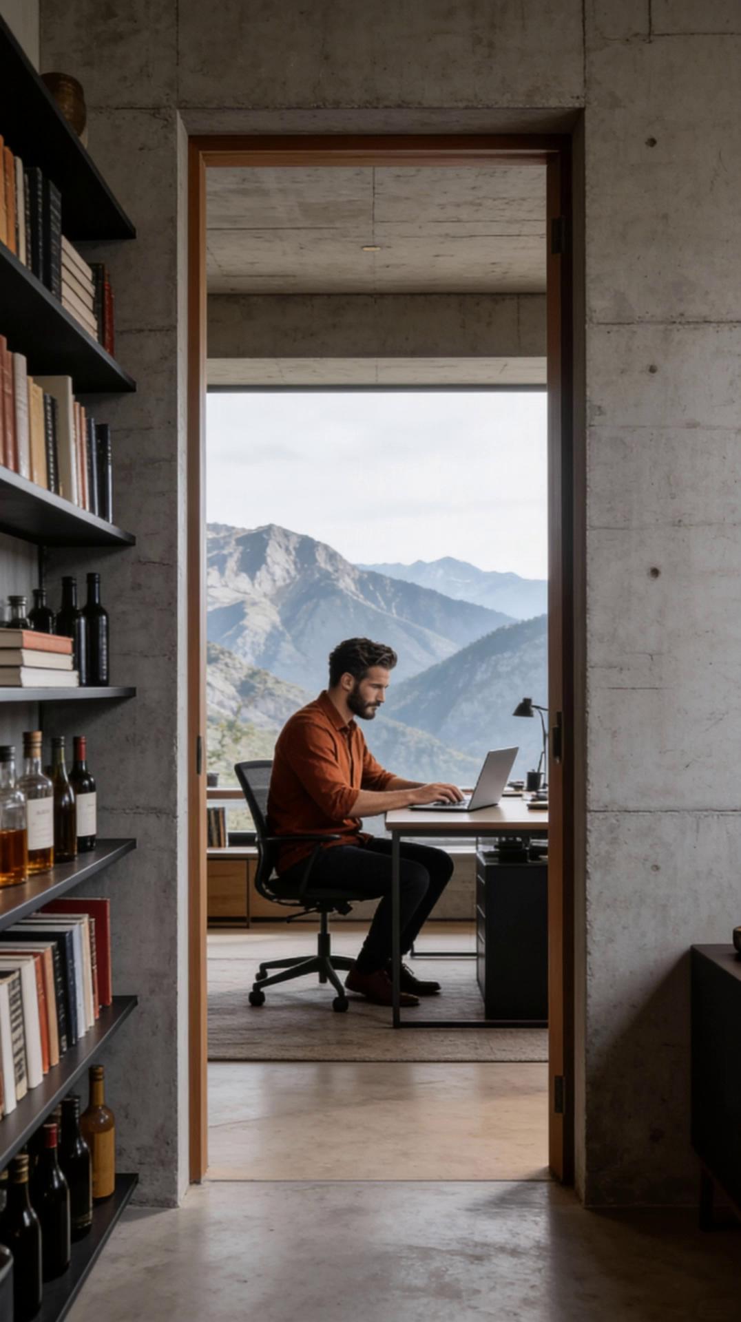 Prompt: Man is focused typing and clicking doing his work. The camera slowly dollies forward.