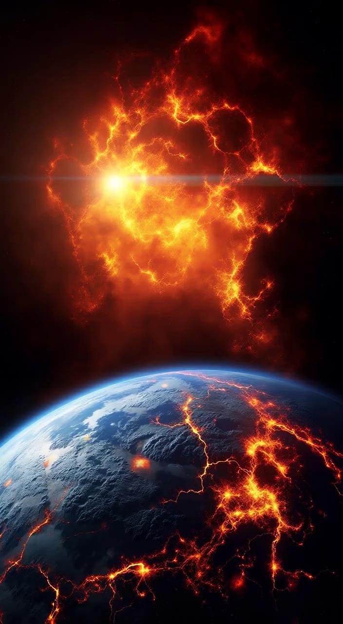 Prompt: Earth burns and fire AROUND THE EARTH (CRITICAL!)  pulsates 