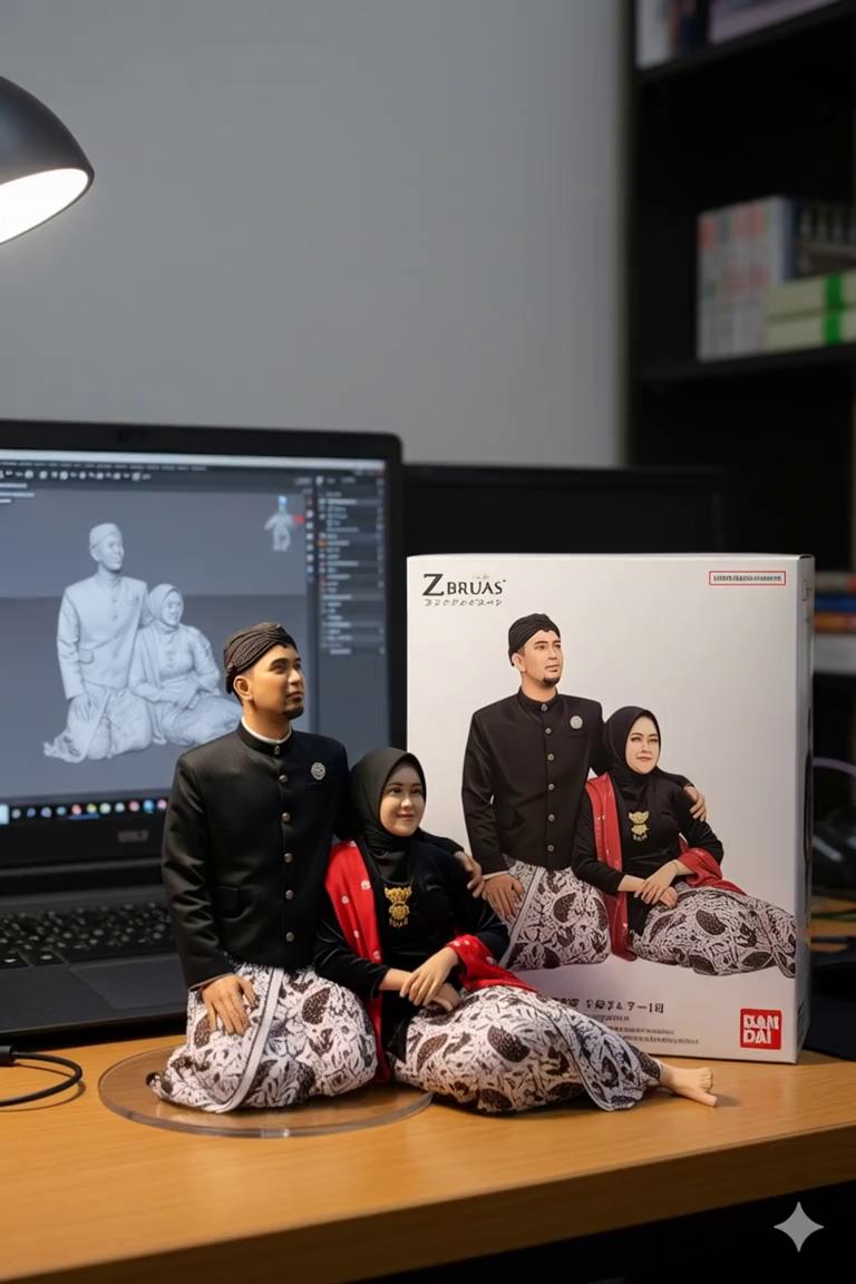 Prompt: Nure two hand gently pick up the figure on the frame and rotate it slightly for inpection.the model in the packaging box remain stationary, while all other background elements stay unchanged.