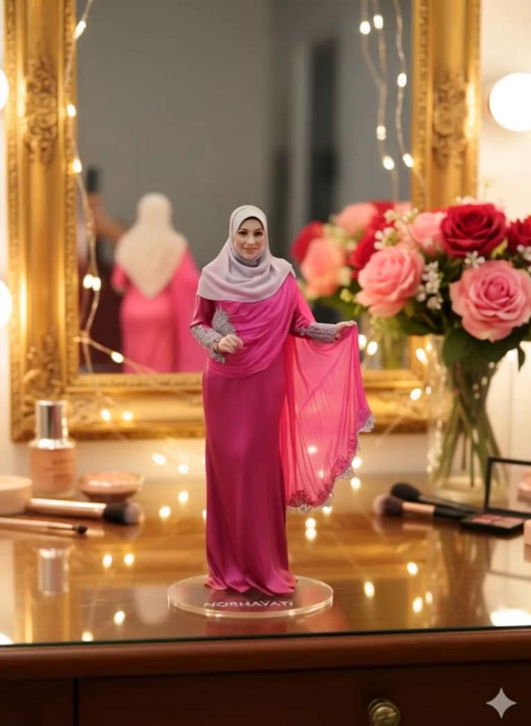 Prompt: Nure two hand gently pick up the figure on the frame and rotate it slightly for inpection.the model in the packaging box remain stationary,while all other background elements stay unchanged.

