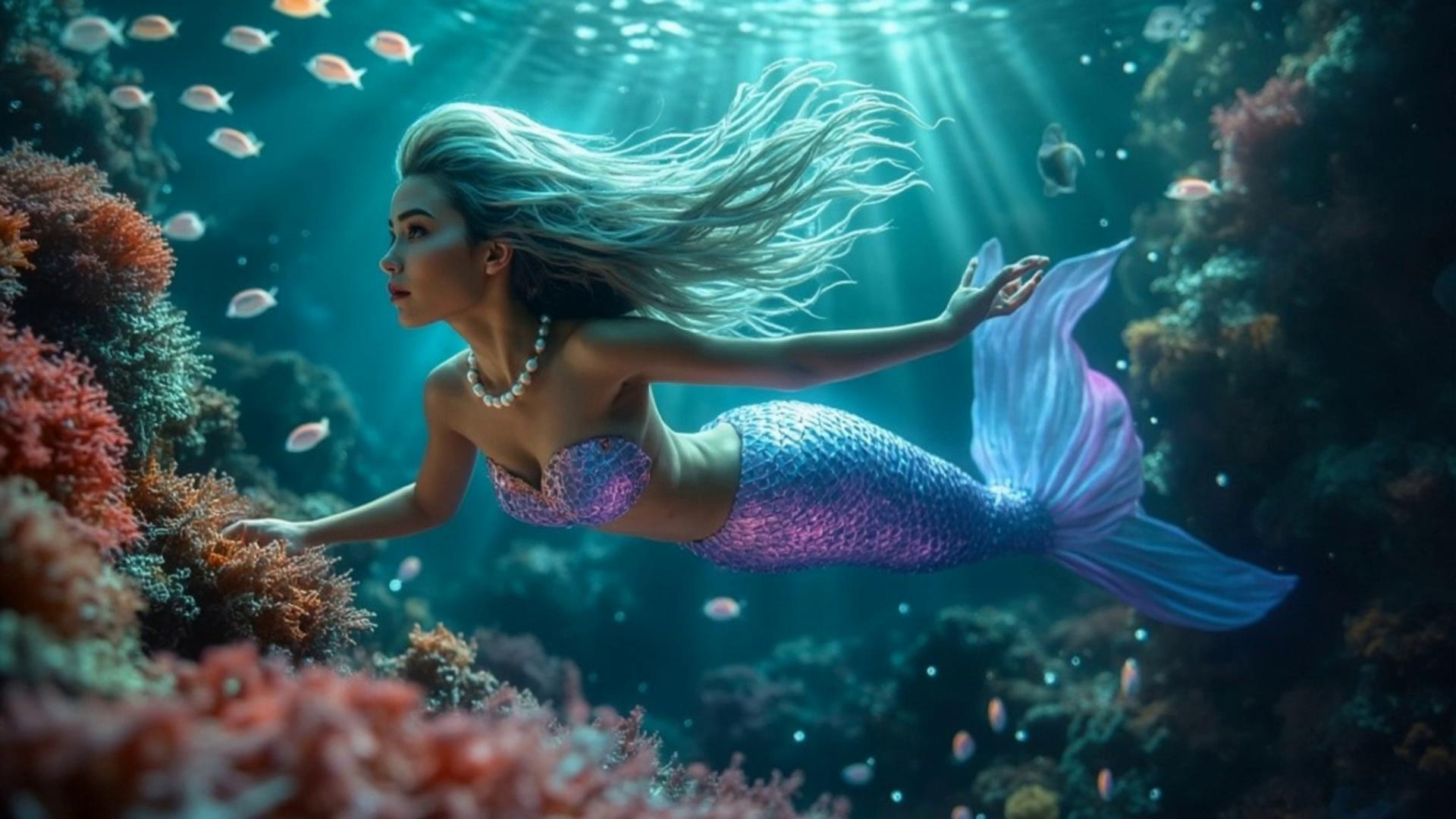 Prompt: As Luna and Reef explore a glowing kelp forest, two unfamiliar merfolk emerge—identical twins with iridescent tails and haunting eyes. The twins, Kai and Nix, claim they are guardians of a hidden realm that Reef unknowingly has blood ties to. Suspicion and wonder swirl as Luna senses they’re hiding something.