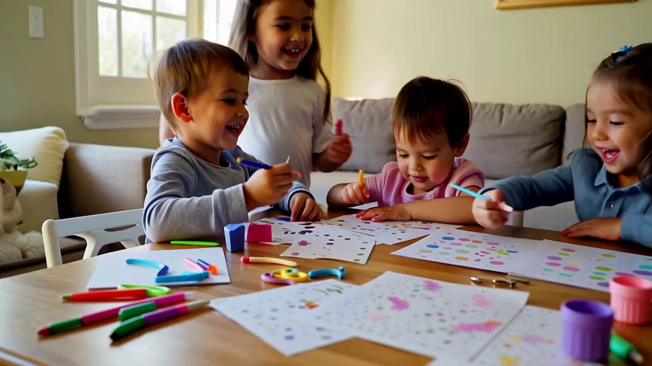 Prompt: Let the Wonder Begin – With WonderSouq Kids”
with kids wonderland music type and laphing kids 
Show a sunny, cozy home setting.
Kids (ages 4–8) are gathered around a table with crayons, scissors, and printed pages from the WonderPlay activity book. They are happily coloring unicorns, solving dot-to-dots, tracing letters, and laughing together.
Zoom in on smiles, concentration, and creativity.
Overlay soft, playful background music.

🎨 Show pages from the printable pack: unicorns, dinosaurs, mazes, letter tracing, and puzzles.
✨ Cut to a parent watching proudly, sipping coffee, smiling.
📄 Close-up on the printed pages and “Download • Print • Play” caption.

Narration (or text overlay):

“Screen-free fun from the heart of Dubai 💛
Explore, color, and learn with printable adventures
designed for curious little minds.
🖨️ Just download. Print. Let the wonder begin.”

🎁 End screen:
Logo + “WonderSouq Kids – New packs every week!”
[💫 SHOP NOW – Etsy.com/shop/WonderSouqKids]

