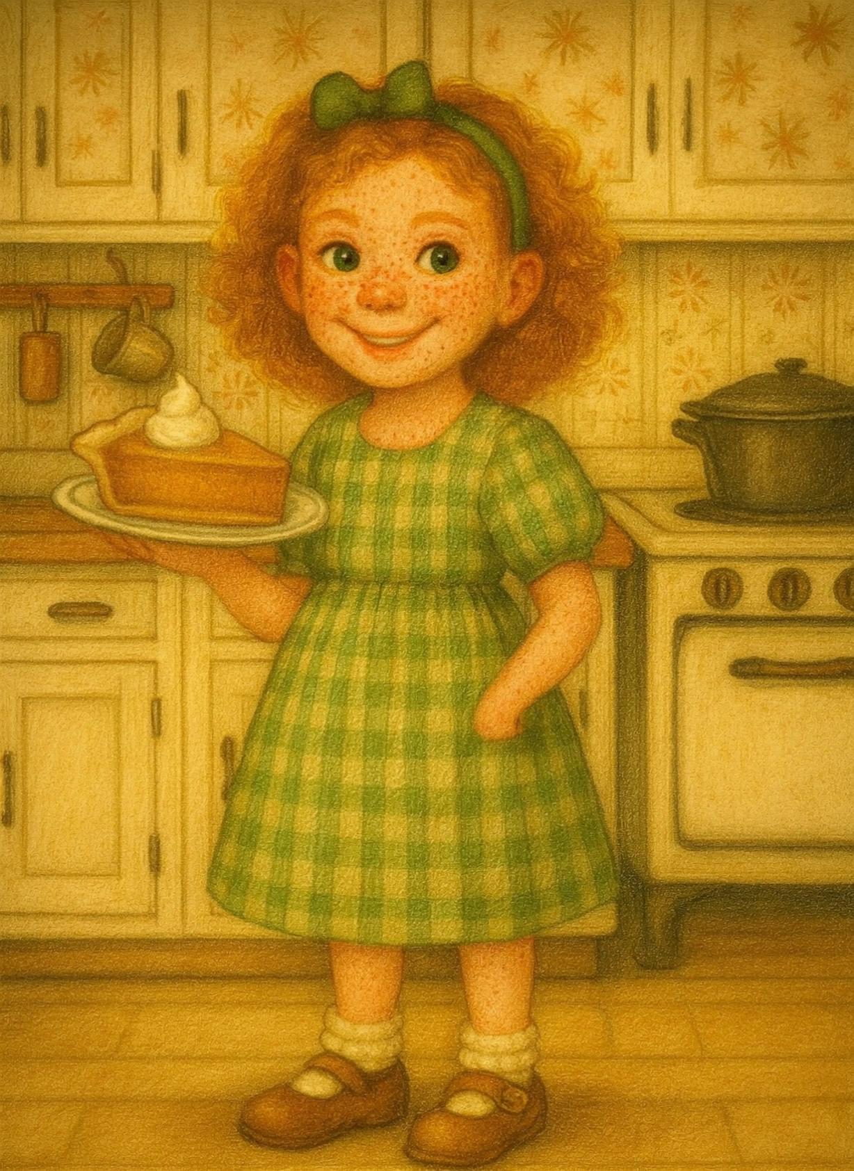 Prompt: Have Susie Q eat a piece of pie with a fork