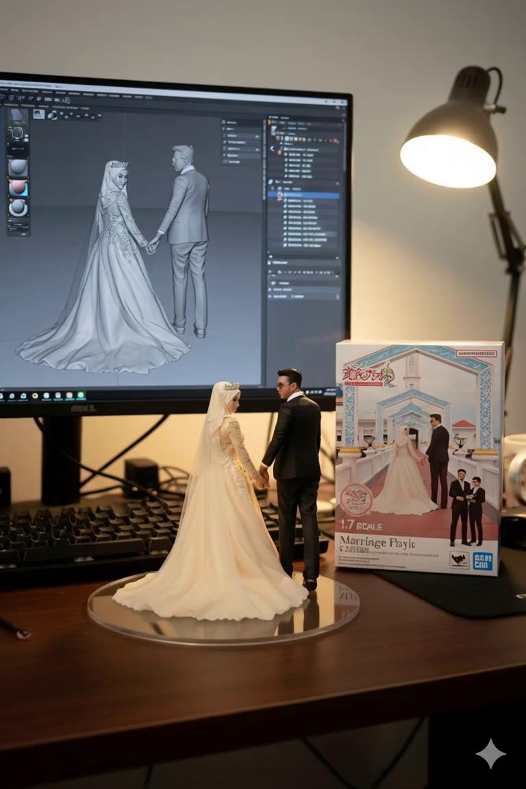 Prompt: Nure two hand gently pick up the figure on the frame and rotate it slightly for inpection.the model in the packaging box remain stationary, while all other background elements stay unchanged.