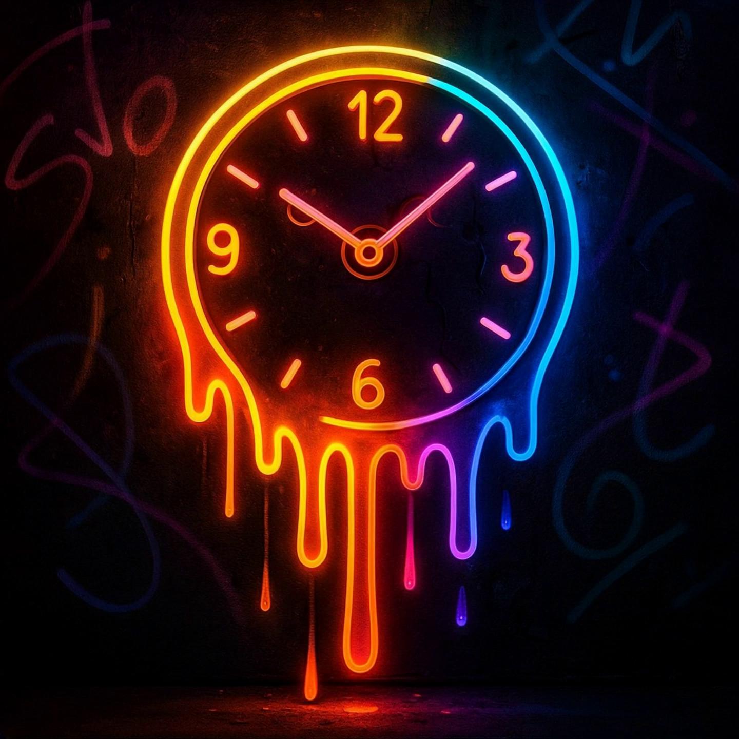 Prompt: Clock dripping and spinning with every drip the drips need to glisten into starlight